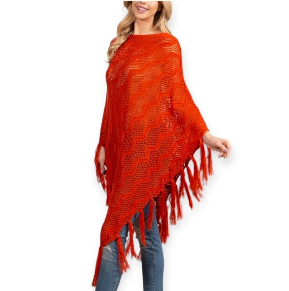 Poncho Sweater With Fringe